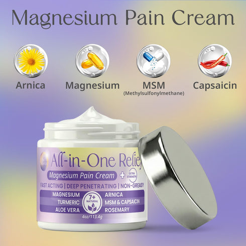 PURPLE CANYON All in One Magnesium Pain Cream Natural Pain Relief Cream with Arnica, MSM & Capsaicin for Muscle & Joint