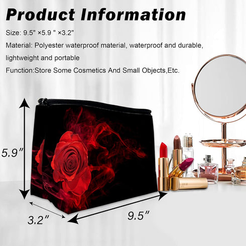 Waterproof Makeup Bag for Purse, Funny Abstract Red Rose Cosmetic Bags for Women, Travel Toiletry Pouch