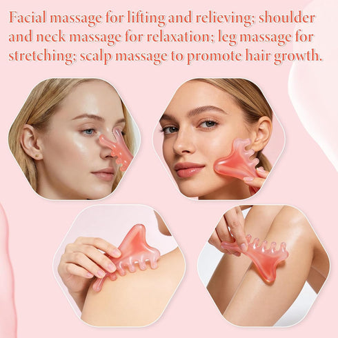 HJZHII 2 4-in-1 Pcs Face Gua Sha Tool, Multi-Functional Manual Massage Tool Head Massage Combs for Neck Body Face Eye