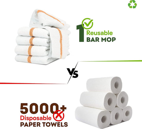 Bar Mops Gold Stripe Pack of 24 Kitchen Towels 16x19 Multi-Purpose for Home, Restaurant and Cleaning White Absorbent Washcloth Dishcloths Sets, Reusable Dish, Cloths Rags by STF Linen