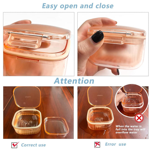 Denture Bath Box, Three-Layer Retainer Case for Mouth Guards, Non Full Denture Cup, Orange