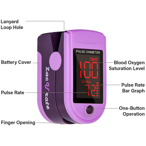 Zacurate Pro Series 500DL Fingertip Pulse Oximeter with Silicone Cover, Batteries, Lanyard