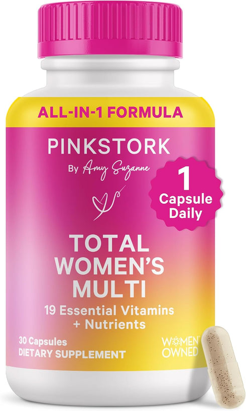 Pink Stork Total Women's Multivitamin - Supports Hair, Skin, Nails, Bone Health & Immune System - 30 Capsules