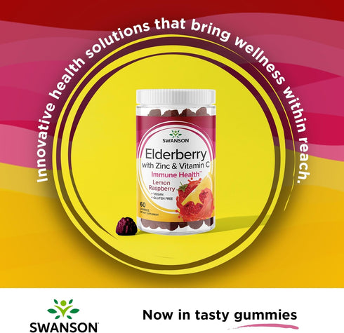 Gummies Immune Immune 60 Gummies) Swanson Elderberry with Zinc & Vitamin C - Support Supplement Promoting A Healthy