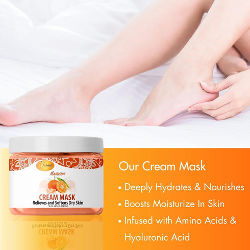 SPA REDI Body and Foot Cream Mask, Mandarin, 16 Oz, Hydrating Pedicure Massage for Tired Feet, Infused with Hyaluronic