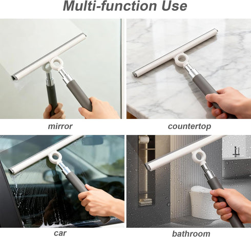 Pawy Pawy 2-in-1 Shower Squeegee for Glass Doors, Telescopic Squeegee for Window Cleaning with Microfiber Scrubber