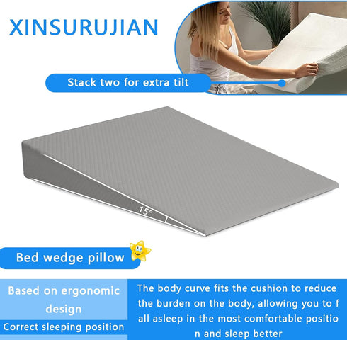 XINSURUJIAN Bed Wedge Pillow Triangle Belt Foam for, Knee, Small Leg, Reading, Maternity (Grey)