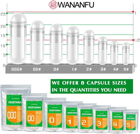 wananfu Size 0 Empty Vegetarian Capsules (100 Count) Bundle with Micro Lab Spoon for Making Supplements
