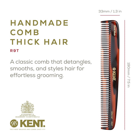 Kent R9T All Coarse Hair Detangling Comb, Wide Teeth, Handmade in England