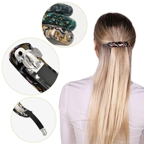 Large Hair Barrettes for Women - 3Pcs French Barrette Hair Clips for Fine Thick Hair (Black, Brown, Green)