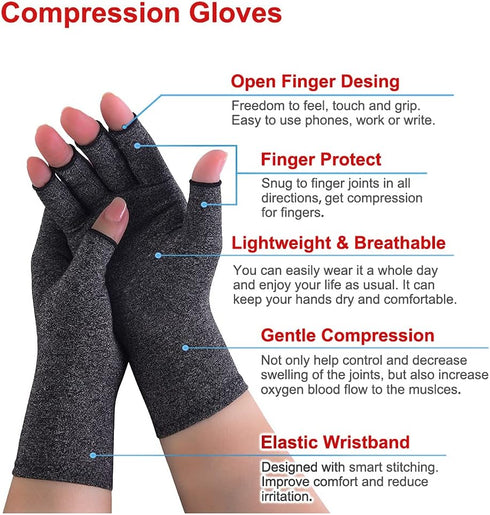 Donfri 2 Pairs Arthritis Compression Gloves for Women Men, Fingerless for Typing, Pain Relief for Rheumatoid