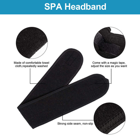 Whaline Spa Facial Headband, Terry Cloth Adjustable Towel for Face Washing, Shower, 3 Pieces (White, Black, Gray)