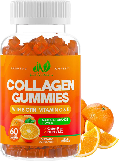 Collagen Peptides Gummies with Biotin, Vitamin C & E for Hair, Skin, Nails & Joints, 60 Gummies, Gluten-Free