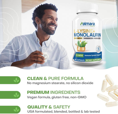 L-Lysine + Monolaurin 600mg 1:1 Ratio (2 Capsules)