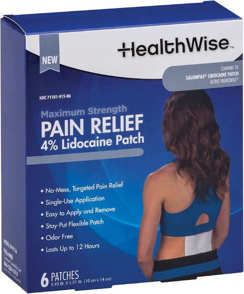 HealthWise Maximum Strength Pain Relief, 4% Lidocaine Pain Relief Patch