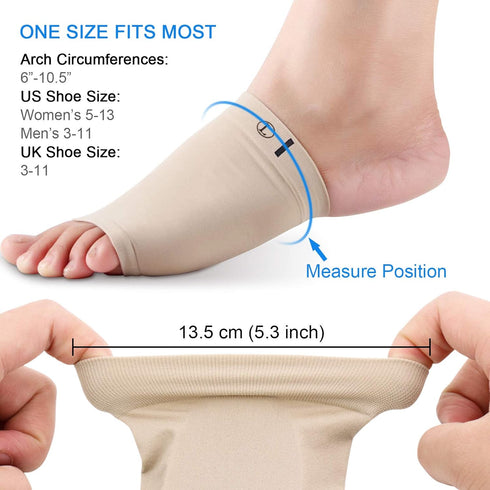 Ailaka 2 Pairs Compression Arch Support Sleeves, Cushioned Braces Gel Pads for Flat Foot Pain Relief Plantar Fasciitis
