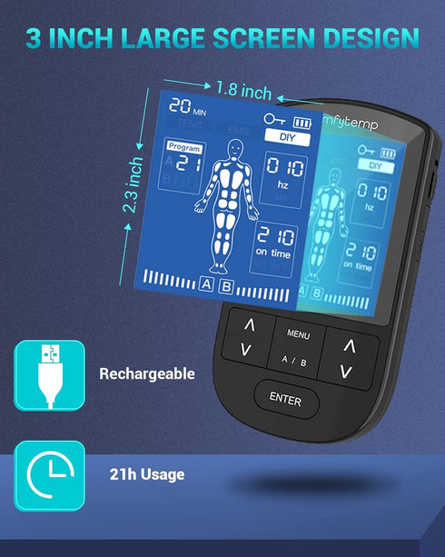 Comfytemp TENS Unit Muscle Stimulator for Pain Relief Therapy, Dual Channel EMS Unit with 24 Modes and 10 Electrode Pads