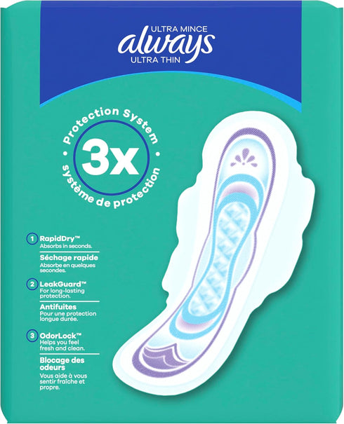 Always Ultra Thin Pads with Wings, Size 2, Long Super, 42 Count