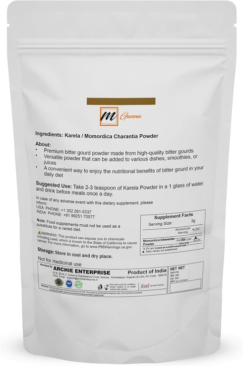 100% Natural Karela/Momordica Charantia/Bitter Melon Powder for Holistic Wellness 0.22 lbs / 100 gms