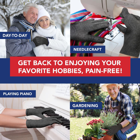Doctor Developed Hand Compression Gloves for Arthritis Pain Relief, Cotton Gloves for Women & Men, Grey, Full Length