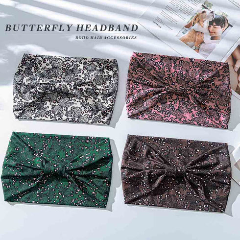 Wide Boho Headbands Women Knotted Turban Headband Elastic Nonslip Hairbands Workout Head Wraps Yoga Running Bohemian Hair Accessories for Women and Girls 4Pcs(#10 Buttefly)