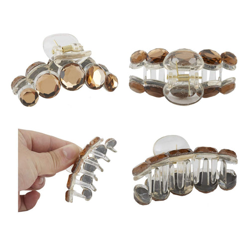 Lawie 4 Pack Clear Gold Blue Brown Crystal Gems Glitter Hair Claw Clips, Fancy Plastic Octopus Hair Accessories