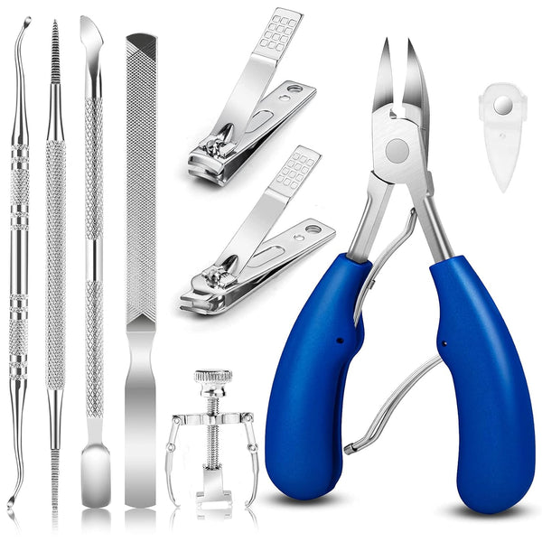 JTIEO 9PACK Toenail Clippers Ingrown Toenail Tool Kit, Stainless Steel Professional Removal Set, Blue