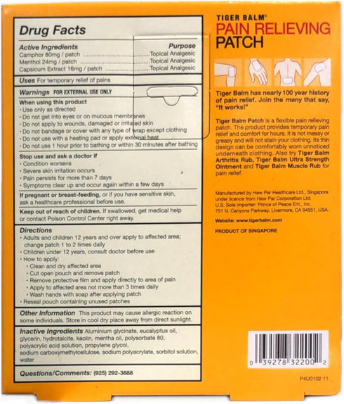 Tiger Balm Pain Relieving Patch, 5-Count Packages (Pack of 6)