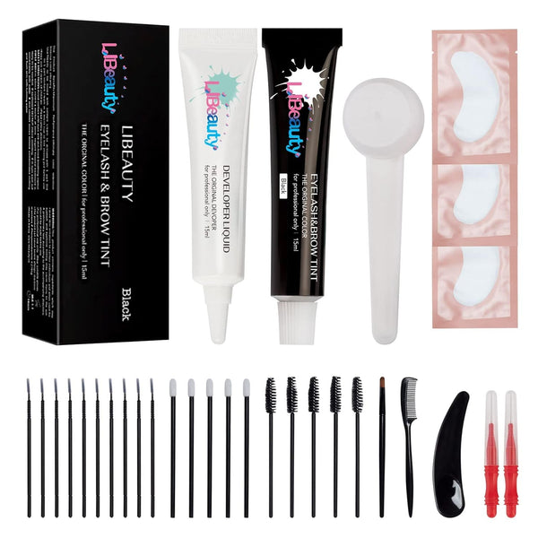 Libeauty Black Lash Color Kit, Volumizing Eyelash and Eyebrow Hair Coloring Kit for DIY Use at Home or Salon