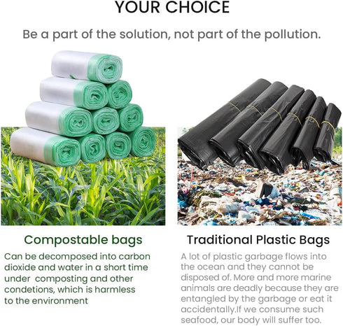 Compostable Trash Bags, 4 Gallon Drawstring, 100 Count, Toughness Unscented Small Garbage Bags for Home Office