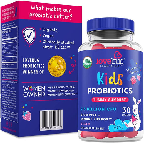 Lovebug Award Winning USDA Organic Probiotic Gummies for Kids, 30 Gummies, Soil-Based Probiotic, Vegan, Ages 3+,