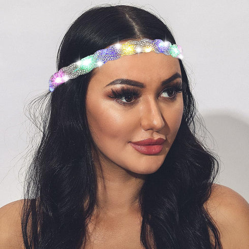 JEAIRTS Light Up Headbands, Glowing Led Rhinestone Headpiece, Sparkly Crystal Hair Band for Women