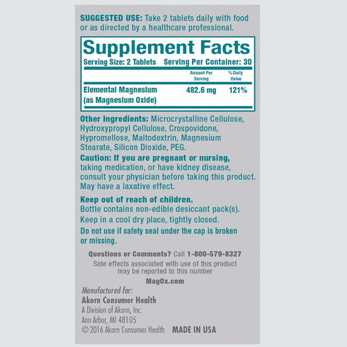 Mag-Ox 400 Magnesium Mineral Dietary Supplement Tablets, 483 mg, 60 Count