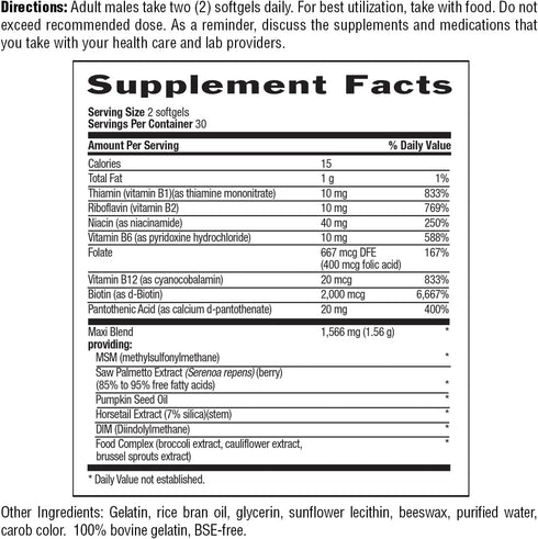 Country Life Maxi-Hair for Men - 2000mcg Biotin, Saw Palmetto, Pumpkin Seed Oil & More, 60 Vegan Capsules
