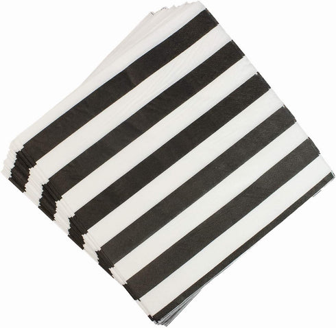 Disposable 2-ply Party Napkins - Striped Chevron Polka Dot Beverage Napkins for Birthday, 60-Count (Black)