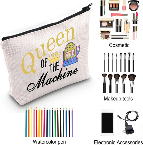 ZJXHPO Casino Cosmetic Bag - Queen Of The Machine Makeup Bag for Casino Gambling Lovers (Queen Machine)