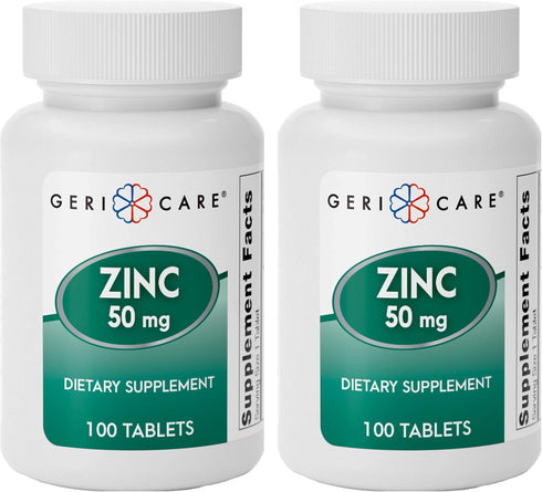 Zinc Sulfate Tablets 50mg by Geri-Care - Dietary Supplement - 100 Count Bottle, 2-Pack