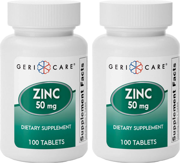 Zinc Sulfate Tablets 50mg by Geri-Care - Dietary Supplement - 100 Count Bottle, 2-Pack