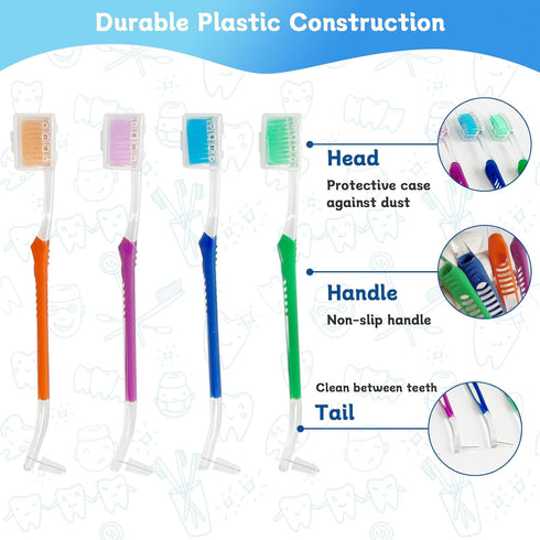 4-Pack Orthodontic Toothbrushes with Double-Ended Design – V-Trim Brush and Interspace Brush for Effective Braces Cleaning, Multi-Colored Set for Oral Dental Care