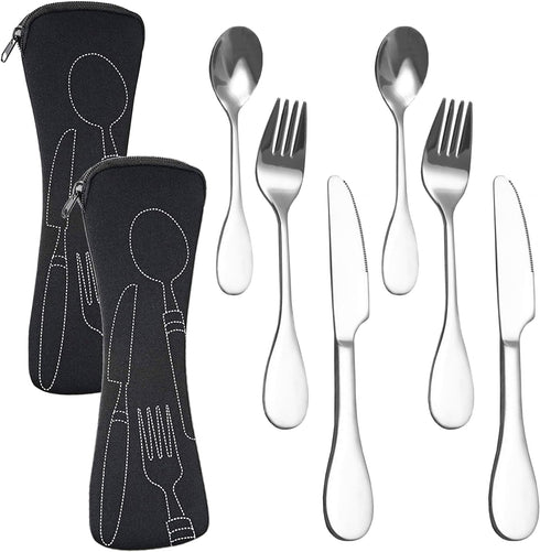 8 PCS Bariatric Plates for Portion Control, Silverware Serving Spoons, Forks, Knives with Storage Bags