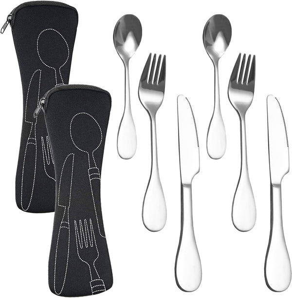 8 PCS Bariatric Plates for Portion Control, Silverware Serving Spoons, Forks, Knives with Storage Bags