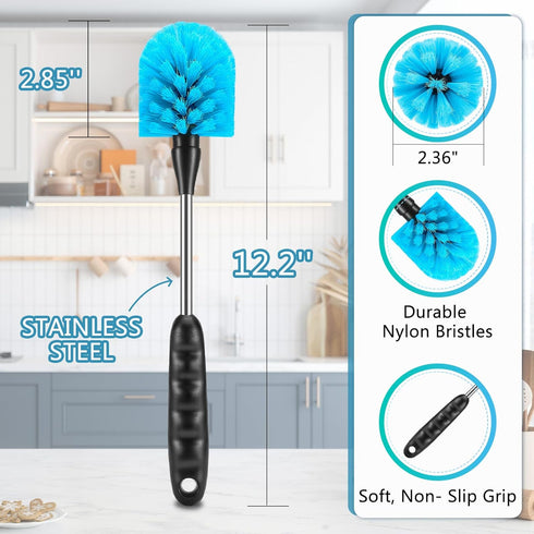 Rkddo 12.2 inch Set 3-in-1 Bottle Brush of ThreeWashable Coffee Cups, Water Bottles, Baby Bottles, Straws, to-go Cups