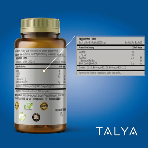 Black Seed Oil Softgel, High Thymoquinone - Immune Support, Digestive Health, Brain Function, Joint Mobility