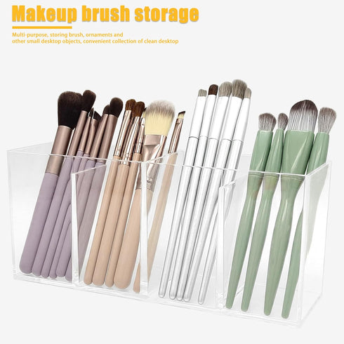 Cerpourt Clear Makeup Brush Organizer,Acrylic Cosmetic Brushes Storage Holder with 4 Slots,Pencil Pen Holder for Desk,Desk Organizer and Accessories for Vanity