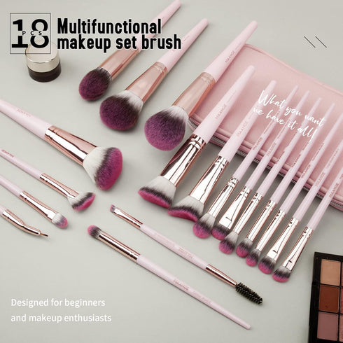Makeup Brushes with Case, MAANGE 18 Pcs Professional Synthetic Brush Set, Foundation, Blush, Eyeshadow Kit (Pinkgold)