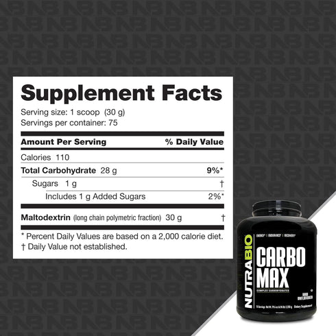 NutraBio CarboMax Maltodextrin, Complex Carbohydrate Powder for Sustained Energy, Unflavored, 5 Pounds