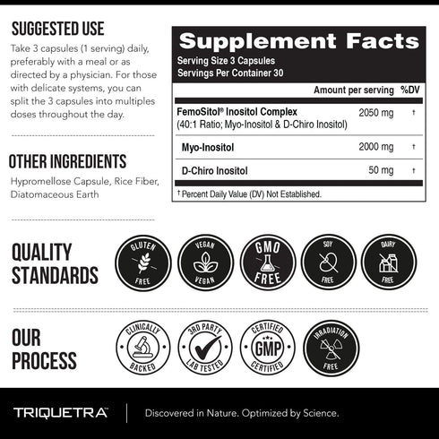 Myo-Inositol & D-Chiro Inositol Supplement | 40:1 Ratio (Vitamin B8) - Hormonal Balance & Ovarian Function Support (90