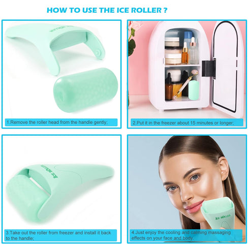 Ice Roller for Face and Body Massage, Skin Care Tool for Reducing Wrinkles and Puffiness, Cold Therapy (Green)