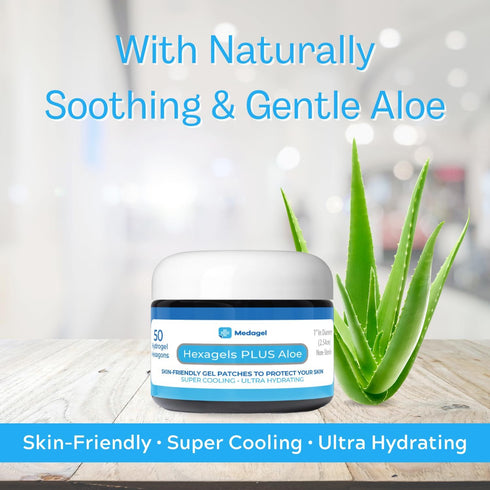 Hexagels Plus Aloe Vera Hydrogel Pads, Blister Prevention, Instant Cooling Relief of Skin Irritations, 50ct Hexagon Pads