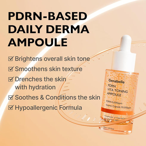PDRN Vita Toning Ampoule - 1.01 fl oz, Lightweight Glass Skin & Toning Serum for Blemishes & Fine Lines